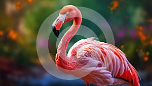 Pink flamingo for photo stock , blure background