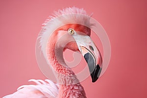 Pink flamingo on pink background. feminine, tropical, summer background. Ai generative