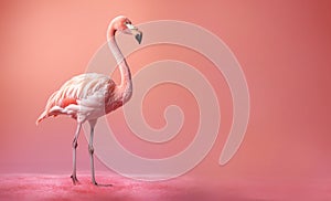 Pink flamingo on pink background. feminine, tropical, summer background. Ai generative