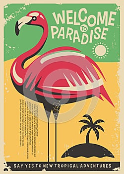 Pink flamingo retro poster design