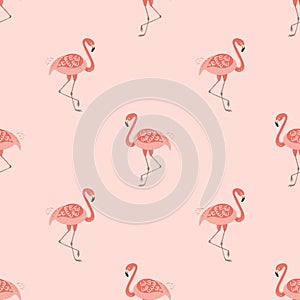 Pink flamingo seamless pattern Cute design for girls Pink background. Vector flamingo print.