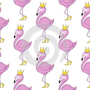 Pink flamingo seamless pattern Cute little princess abstract background