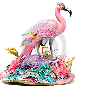 pink flamingo statue isolated on white background with clipping path. AI generated