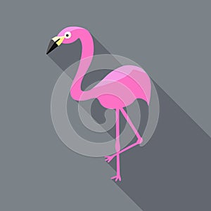 Pink flamingo vector in flat design website icon style with long shadows