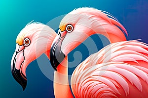 Pink flamingos painting on the moonlight in tropical night. Summer night scene. Creative Caribbean concept. Minimal art