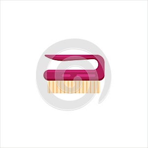 Pink flat cleaning brush for cleaning and washing house isolated on white background. Fetlock cleaning service logo