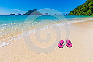 Pink Flip Flops On Shore At Aonang Beach