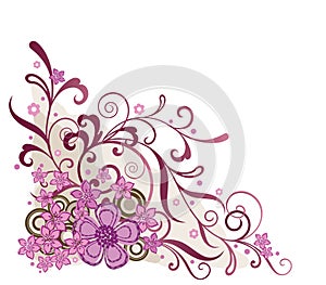 Pink floral corner design element