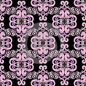 Pink floral damask vector seamless pattern.
