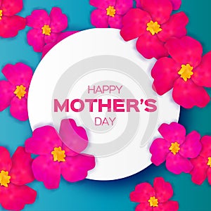 Pink Floral Greeting card - Happy Mothers Day - with Bunch of Spring Flowers holiday background.