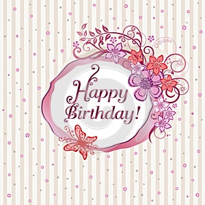 Pink floral happy birthday card