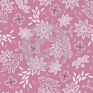 Pink floral lace embroidery seamless vector pattern background