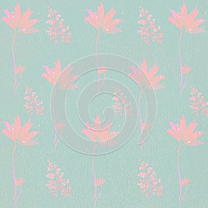 Pink floral pattern mint green grunge wall texture abstract background