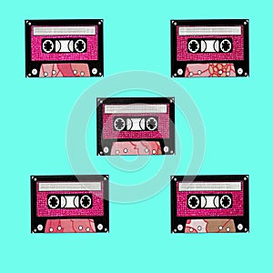 Pink Floral Print Mixtapes Turquoise background