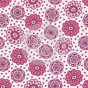 Pink floral seamless pattern. Pretty hand drawn doodle background.