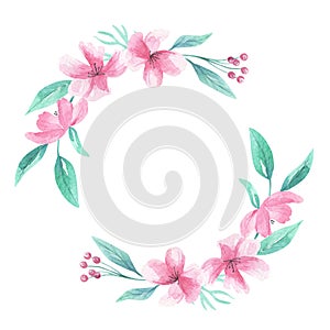 Pink Floral Watercolor Aqua Green Wreath Frame Arch Flowers Border Blooms