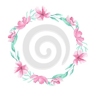Pink Floral Watercolor Aqua Green Wreath Frame Arch Flowers Border Blooms