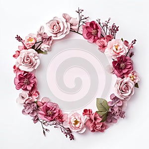 pink floral wreath or picture invitation greeting card mockup wi