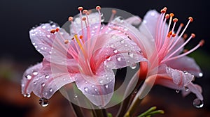 Enigmatic Tropics: Pink Flower With Water Droplets In The Rain