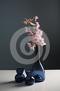 Pink flower in a blue vase