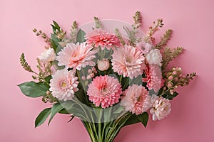 Pink flower bouquet on a pink background