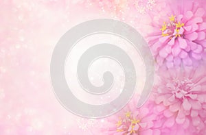 Pink flower frame on soft bokeh vintage background