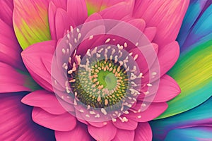 a pink flower with green center and a green center photo