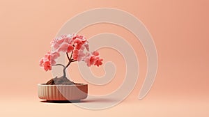 Pink Flower In Pot: Japanese-inspired, Uhd Stock Photo With Terracotta Background