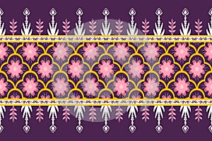 Pink Flower on Purple, Yellow Geometric ethnic oriental pattern traditional Design for background,carpet,wallpaper,clothing,