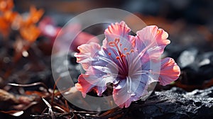 Pink Flower On Rocks: Backlit Photography In Tropical Baroque Style