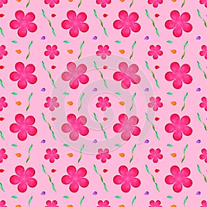 Pink flower seamless pattern illustration design watercolor painting