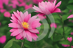 a pink flower with yellow center and a yellow center photo