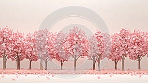 Pink Flowering Trees in Spring: Rows of trees adorned with pink