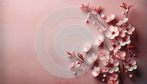 Pink flowers of bird cherry on a soft background. Copy space for text. Bright card for the holiday or invitation.
