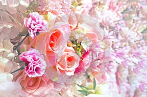 Pink flowers bouquet for valentines or wedding day background