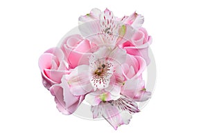 Pink flowers, candied decoration for cake photo
