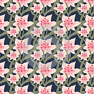 pink flowers garden seamless vector pattern