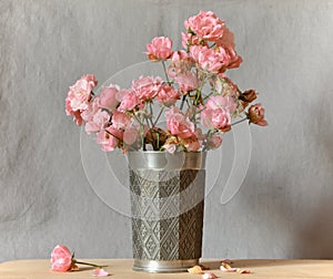 Pink flowers on a gray background