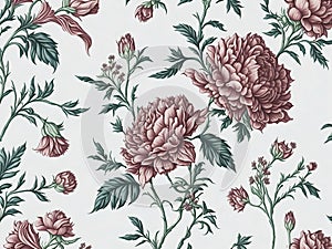 Pink flowers with green leaves on a white background