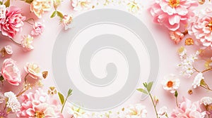 Pink flowers on a pink background. Copy space, greeting card