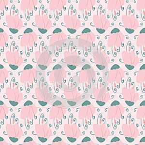 Pink flowers simple seamless pattern. Floral endless background. Flowerbud repeat cover. Vector hand drawn illustration photo