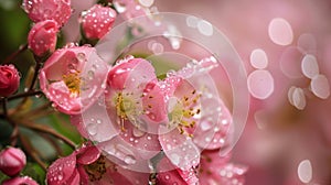 Pink flowers with water drops