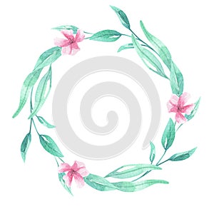 Pink flowers Watercolor Aqua Green Wreath Frame Arch Floral Border Blooms