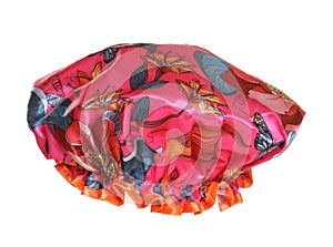 Pink flowery shower cap