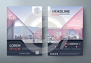 Pink Flyer design, Leaflet cover presentation, book cover template vector. cityscape image