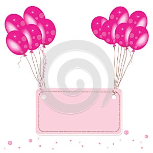 Pink flying balloon place for text with confetti wallpaper