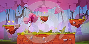 Pink forest game background, floating platforms