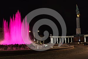 Pink fountain on Schwarzenbergplatz square, Vienn