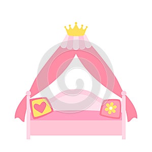 A pink four-poster bed for a princess or a fairy queen. flat vector illustration isolated on white background