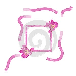 Pink frame decorated with flowersPink frame decorated with flowers of BergeniaPink frame decorated with flowers of